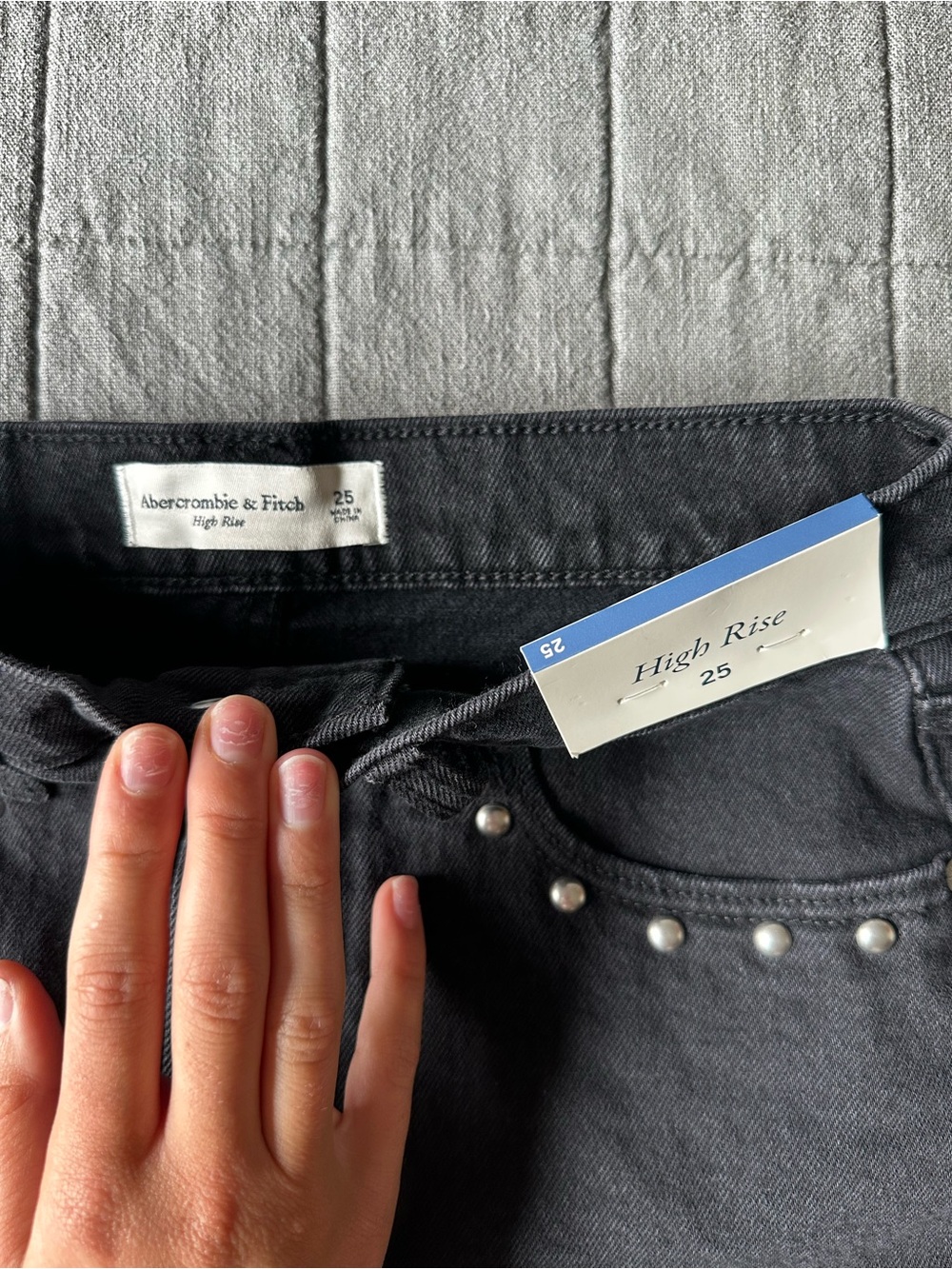 Abercrombie & Fitch Black Denim Mini Skirt with Silver Studs - Picture 3 of 3